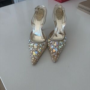 Rene Caovilla Gold Crystal Embellished Heels